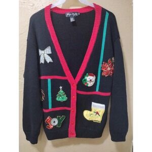 Vintage Gladys Bagley Christmas Cardigan Sweater Women's Small